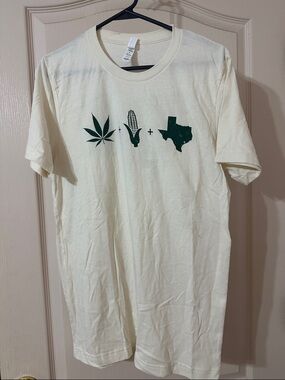 Cream Graphic Tee with Green Icons - Men’s Casual Shirt - 4/20 Hemp shirt